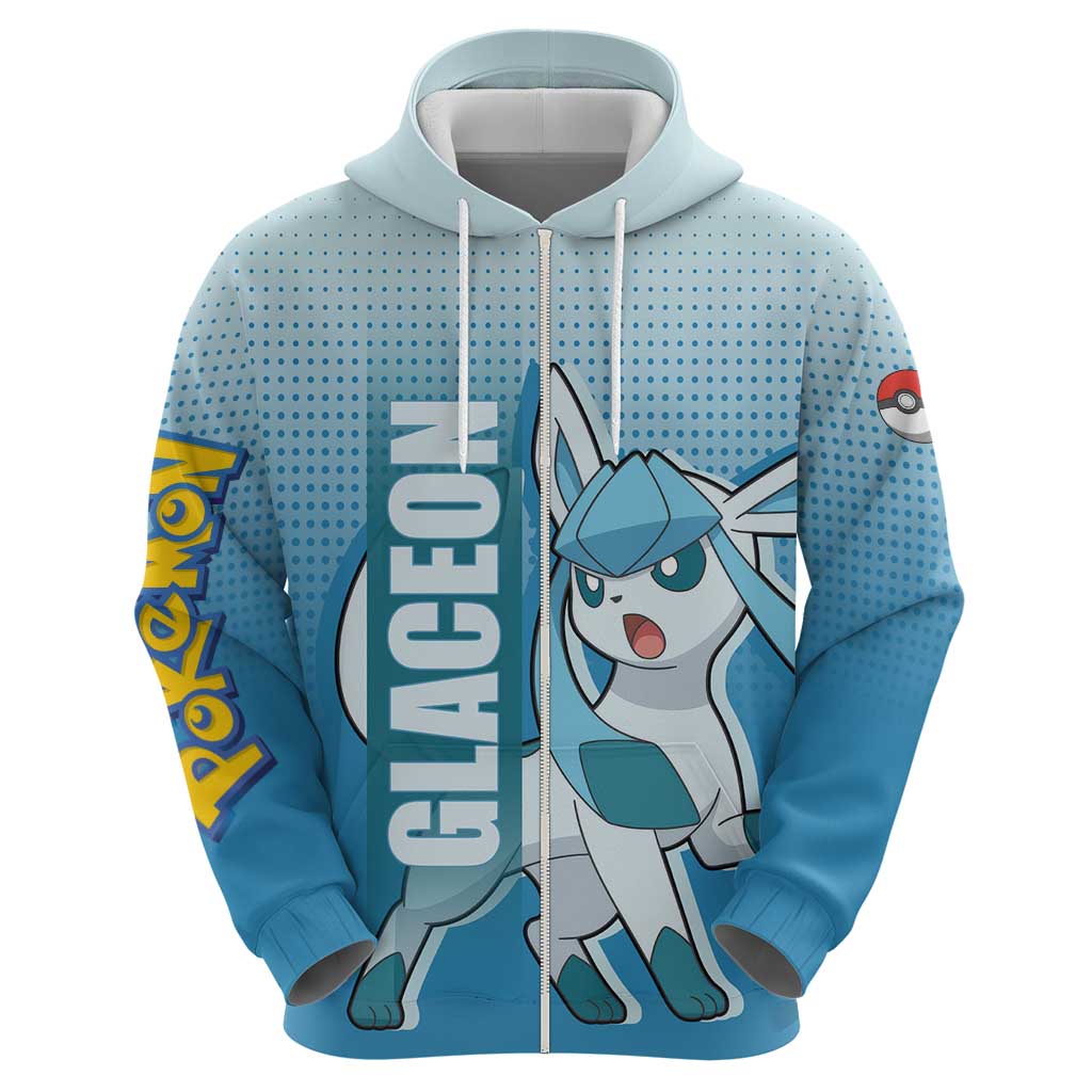 Glaceon from Poké Zip Hoodie with Ice Type Ability and Elegant Pose Design - The Mazicc