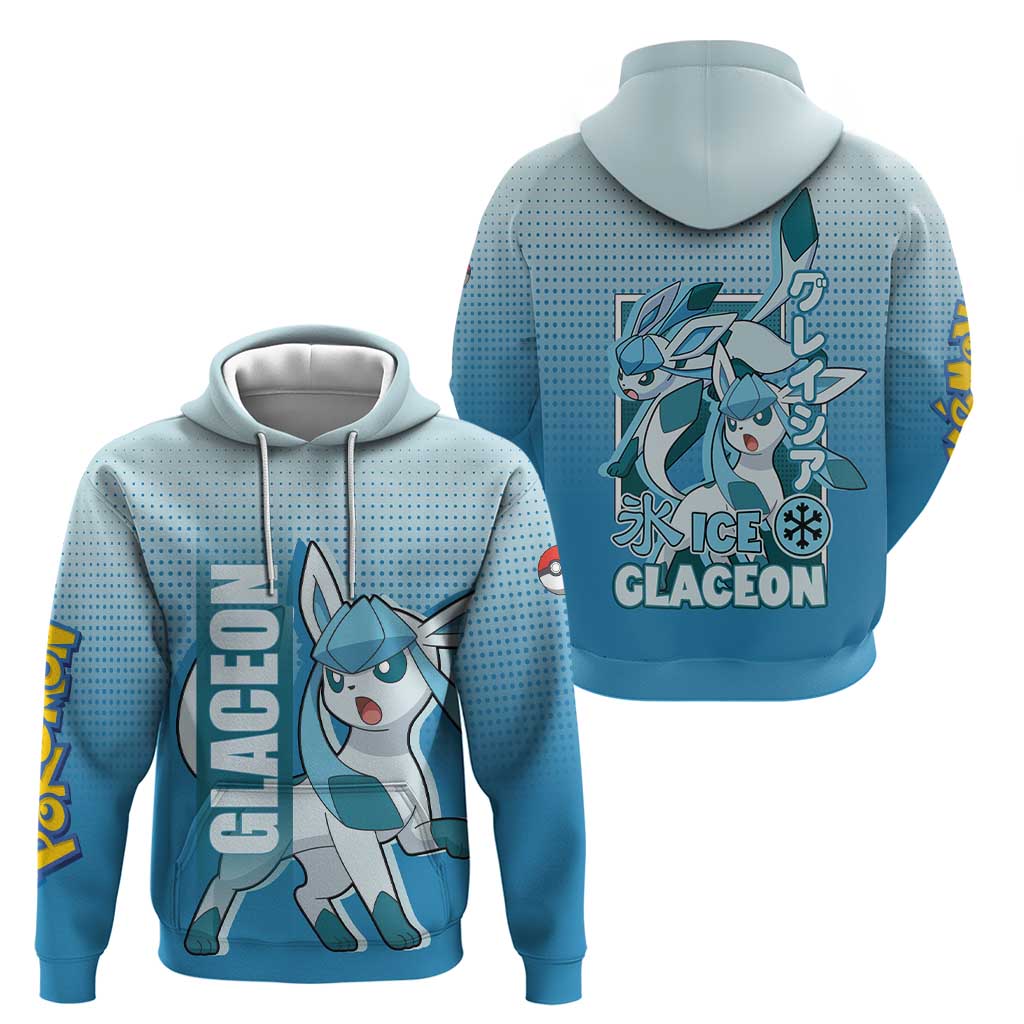 Glaceon from Poké Zip Hoodie with Ice Type Ability and Elegant Pose Design - The Mazicc