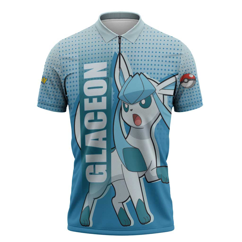 Glaceon from Poké Zipper Polo Shirt with Ice Type Ability and Elegant Pose Design - The Mazicc