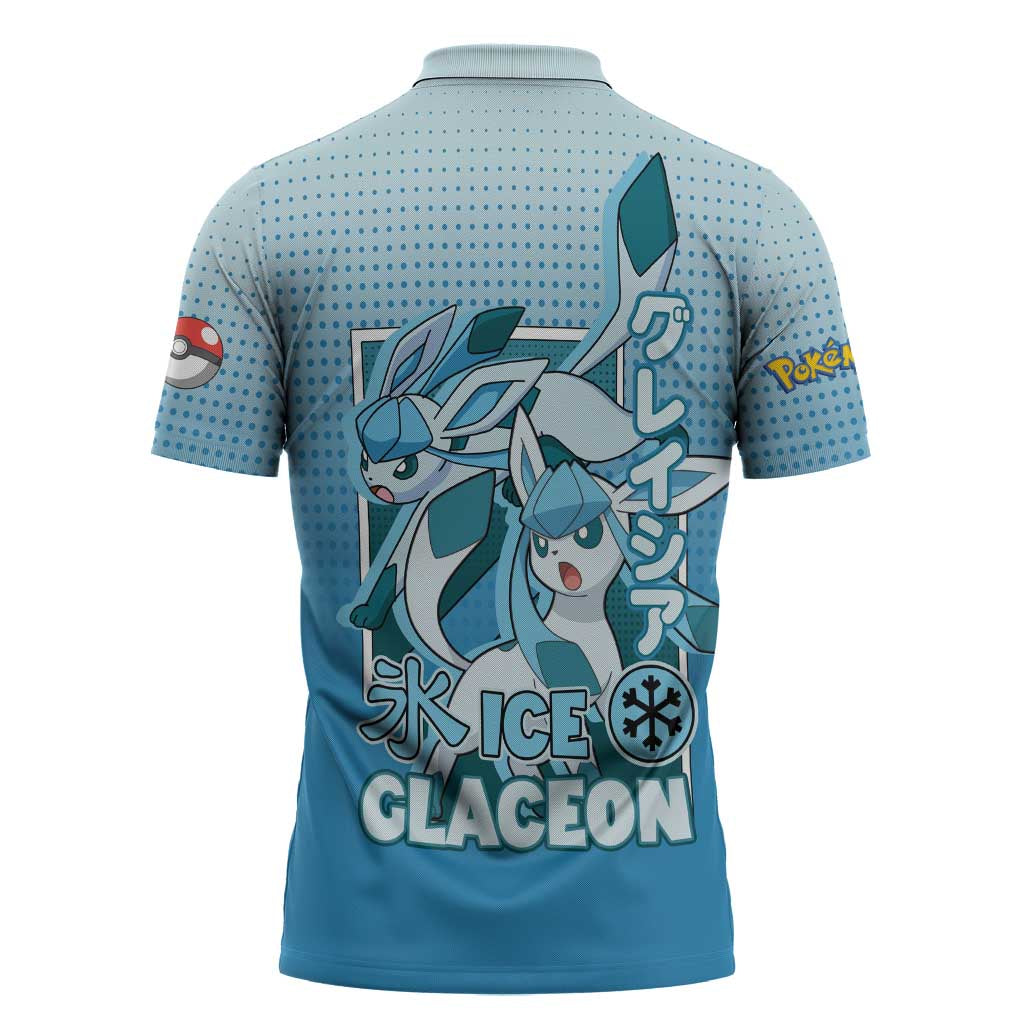 Glaceon from Poké Zipper Polo Shirt with Ice Type Ability and Elegant Pose Design - The Mazicc
