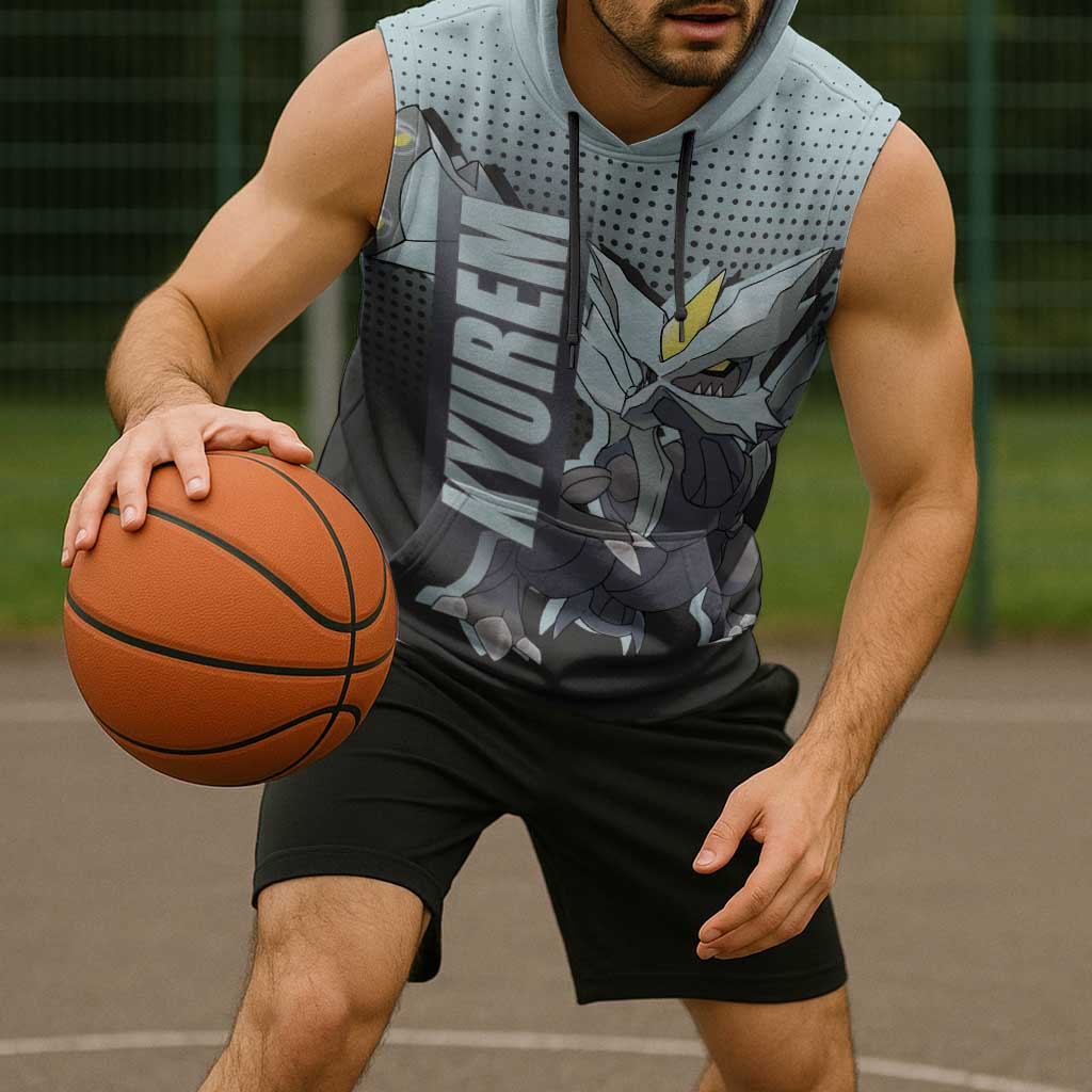 Kyurem from Poké Sleeveless Hoodie with Ice Type Ability and Powerful Battle Pose Design - The Mazicc