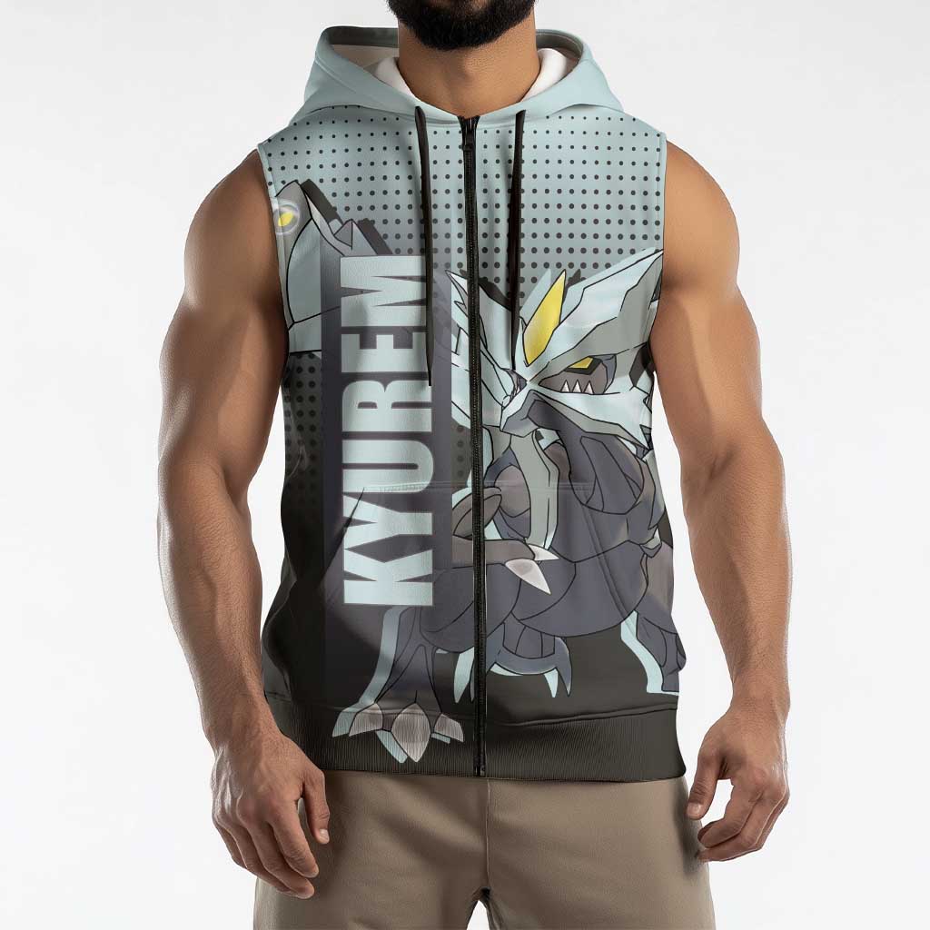 Kyurem from Poké Sleeveless Zip Hoodie with Ice Type Ability and Powerful Battle Pose Design - The Mazicc