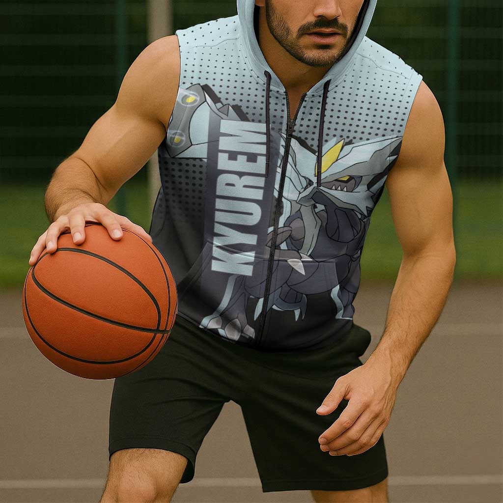 Kyurem from Poké Sleeveless Zip Hoodie with Ice Type Ability and Powerful Battle Pose Design - The Mazicc