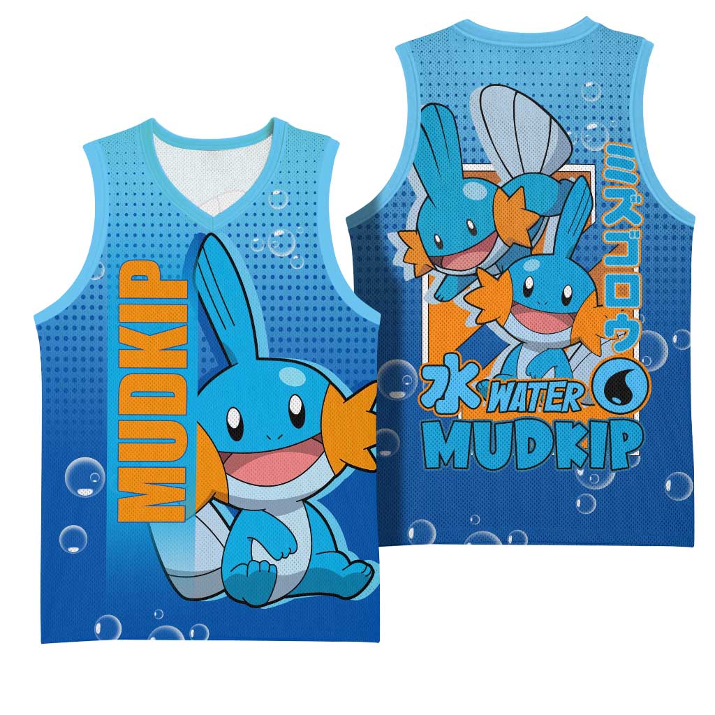 Mudkip from Poké Basketball Jersey with Water Type Ability and Playful Pose Design - The Mazicc