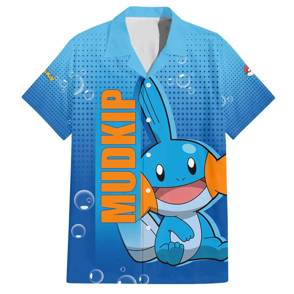 Mudkip from Poké Family Matching Summer Maxi Dress and Hawaiian Shirt with Water Type Ability and Playful Pose Design - The Mazicc