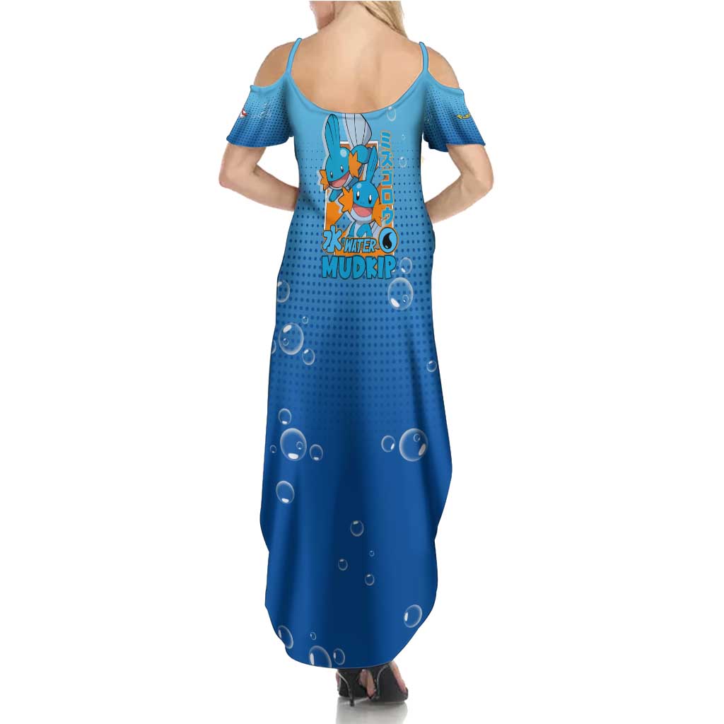 Mudkip from Poké Family Matching Summer Maxi Dress and Hawaiian Shirt with Water Type Ability and Playful Pose Design - The Mazicc