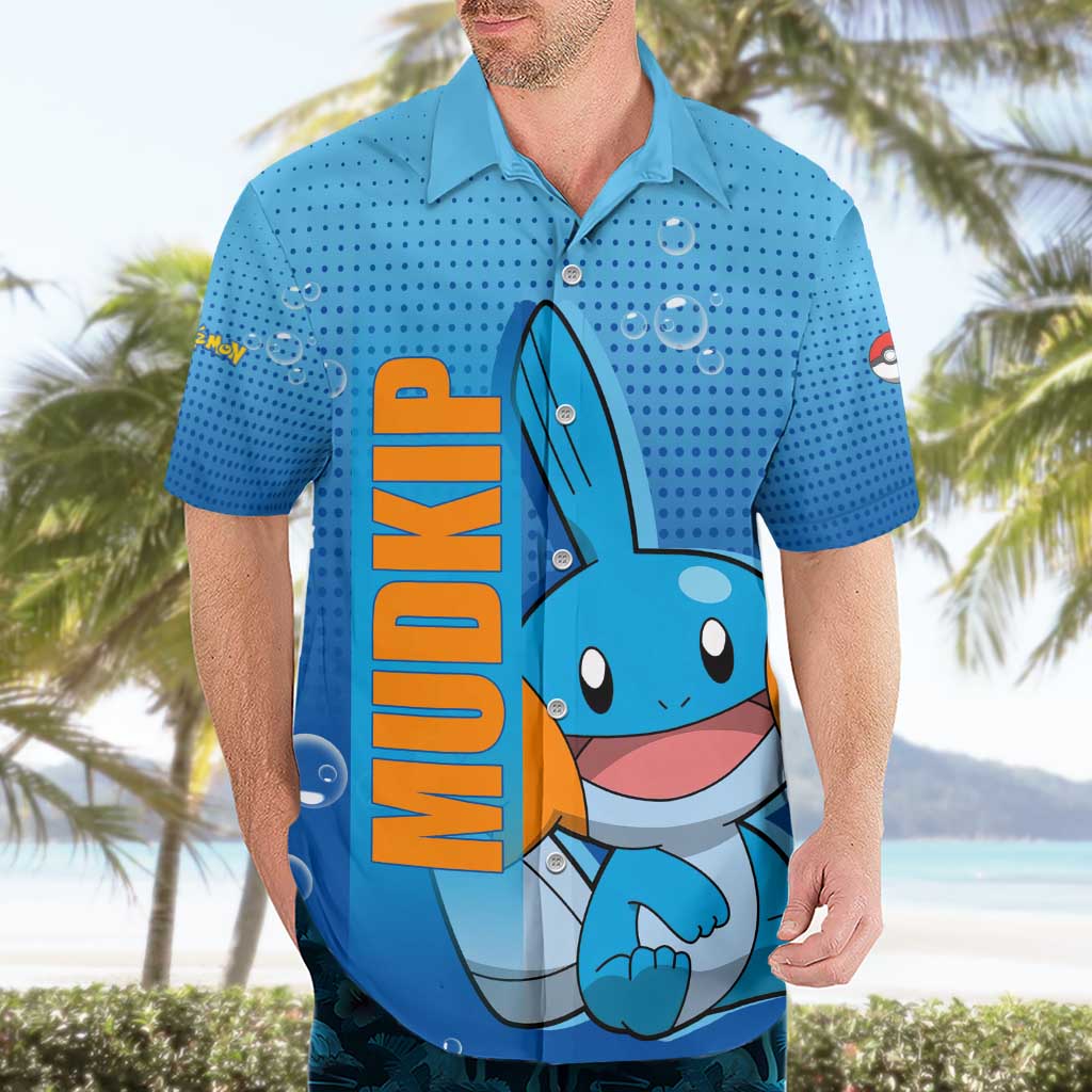Mudkip from Poké Hawaiian Shirt with Water Type Ability and Playful Pose Design - The Mazicc