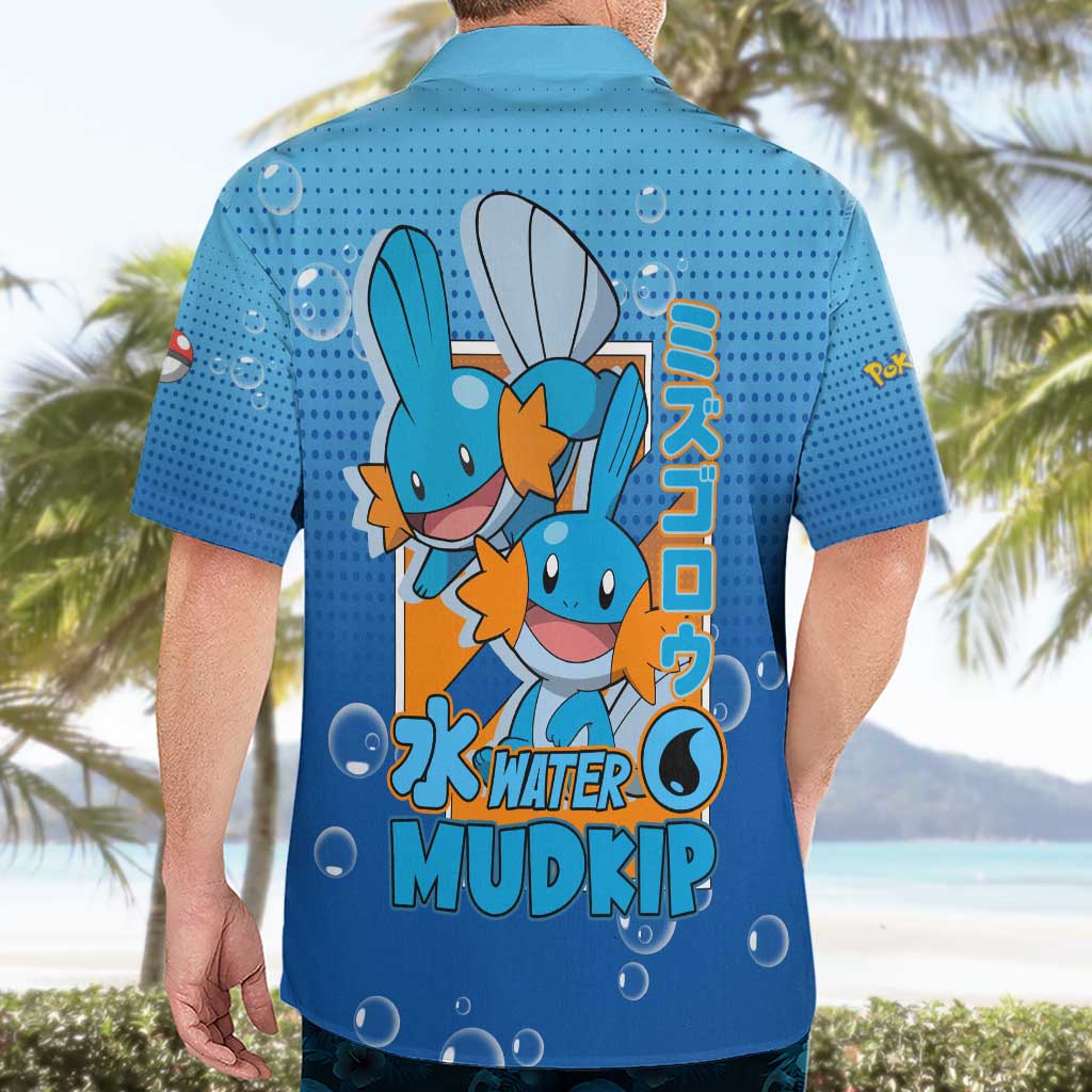Mudkip from Poké Hawaiian Shirt with Water Type Ability and Playful Pose Design - The Mazicc