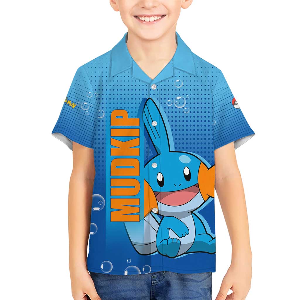 Mudkip from Poké Hawaiian Shirt with Water Type Ability and Playful Pose Design - The Mazicc
