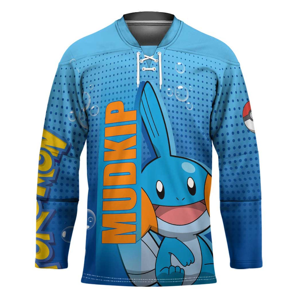 Mudkip from Poké Hockey Jersey with Water Type Ability and Playful Pose Design - The Mazicc