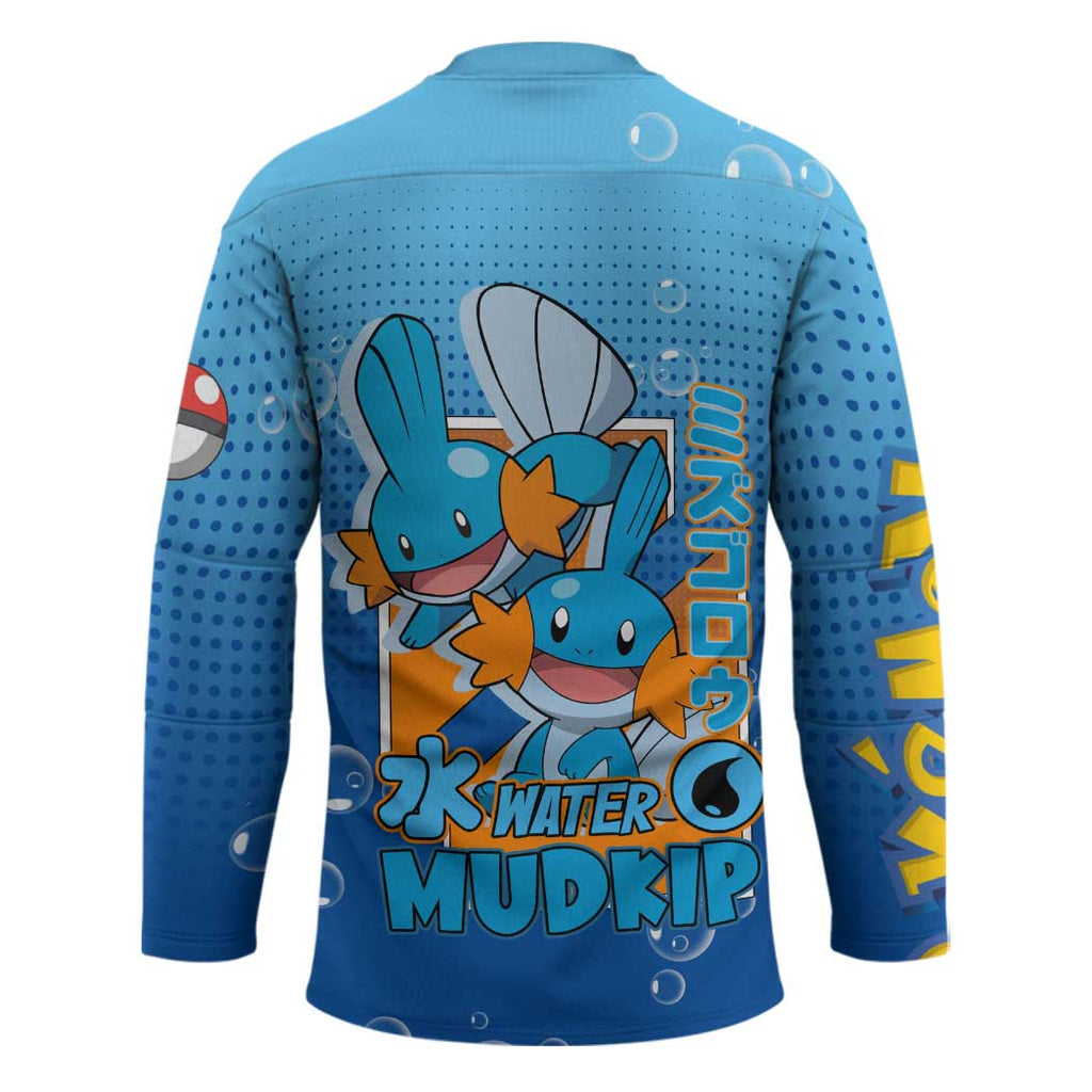 Mudkip from Poké Hockey Jersey with Water Type Ability and Playful Pose Design - The Mazicc