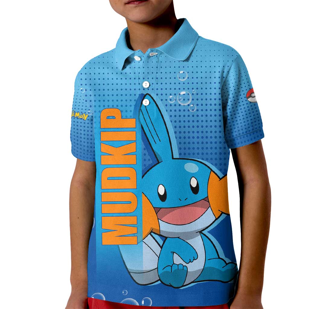 Mudkip from Poké Kid Polo Shirt with Water Type Ability and Playful Pose Design - The Mazicc
