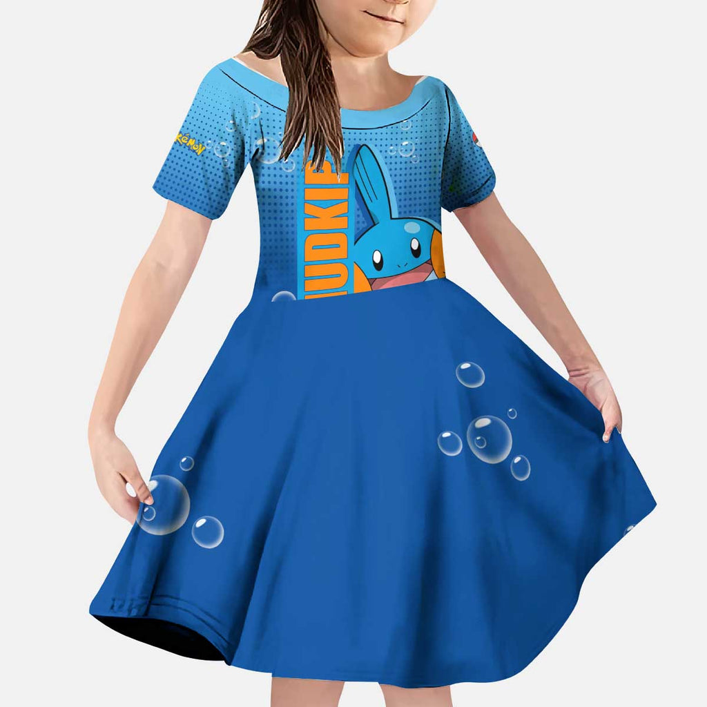 Mudkip from Poké Kid Short Sleeve Dress with Water Type Ability and Playful Pose Design - The Mazicc