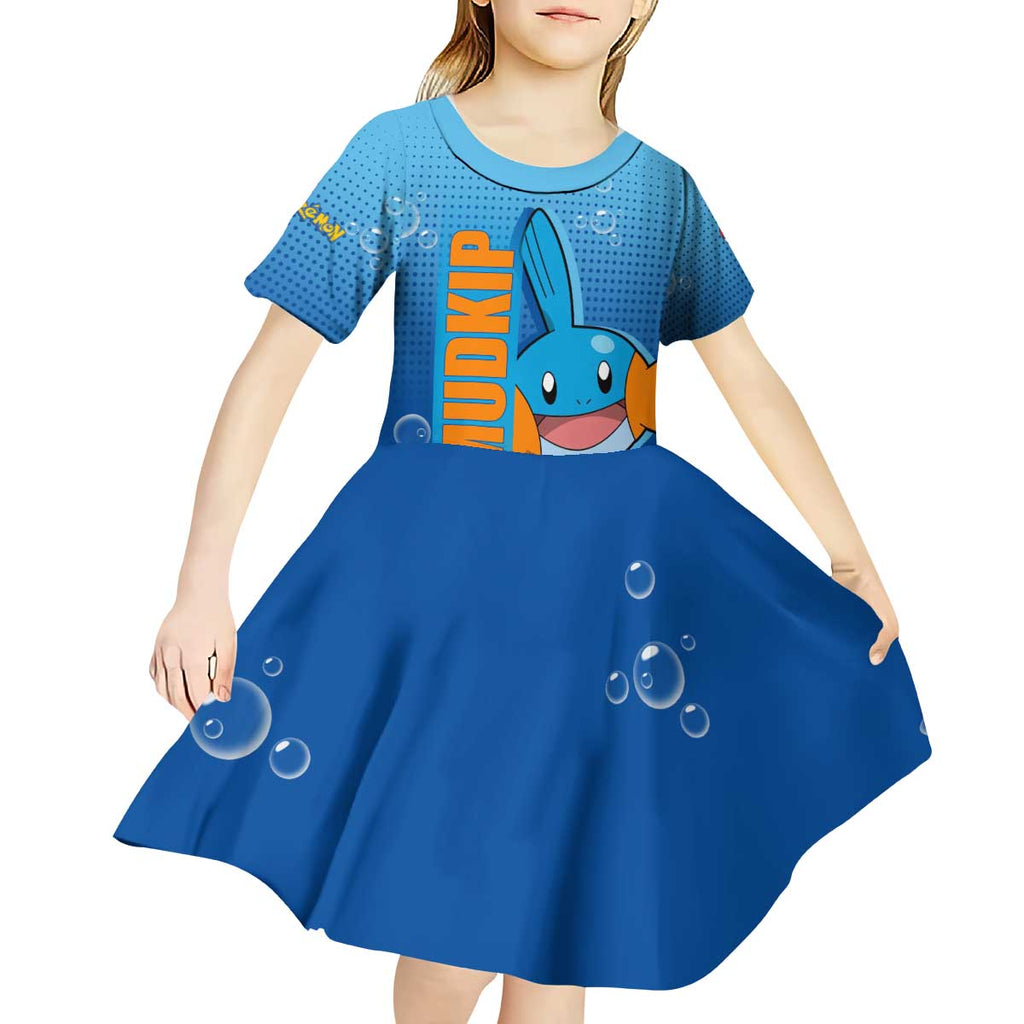 Mudkip from Poké Kid Short Sleeve Dress with Water Type Ability and Playful Pose Design - The Mazicc