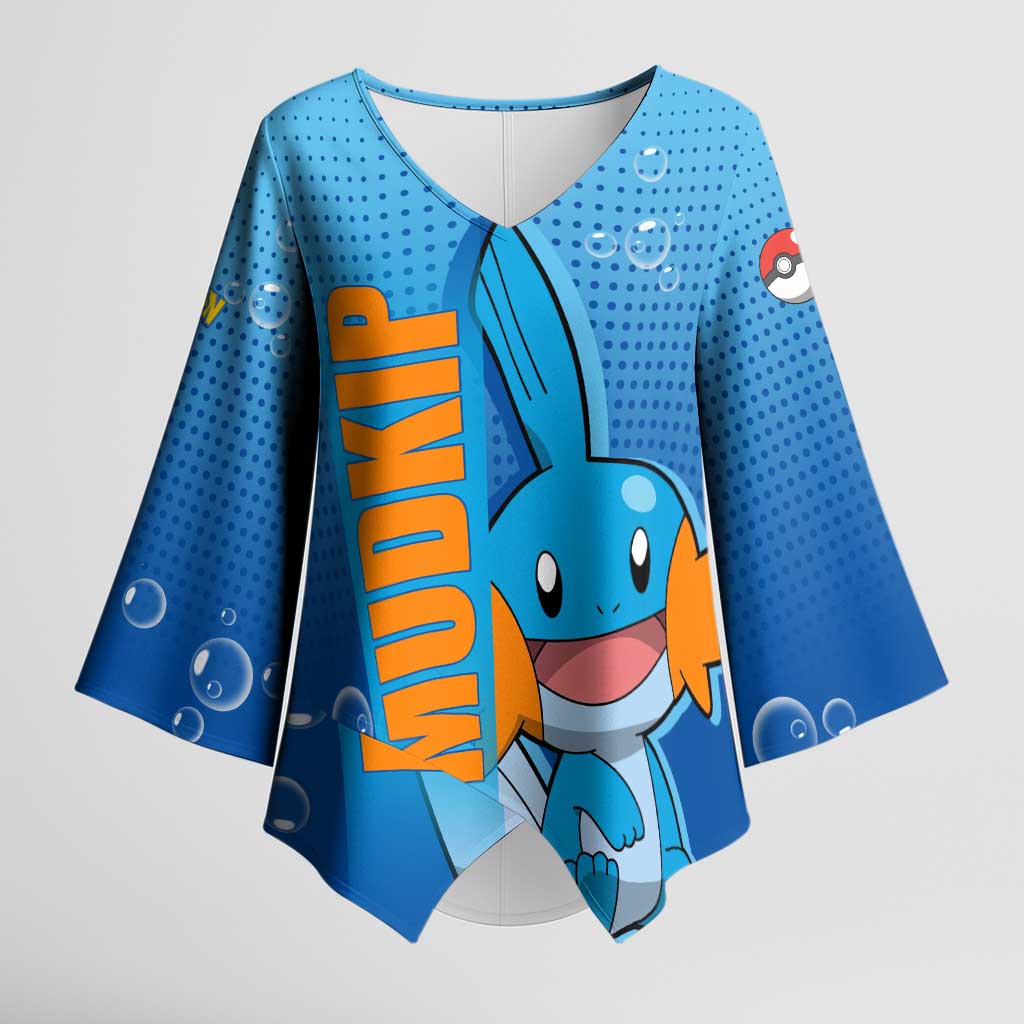 Mudkip from Poké Kimono Sleeve Blouse with Water Type Ability and Playful Pose Design - The Mazicc