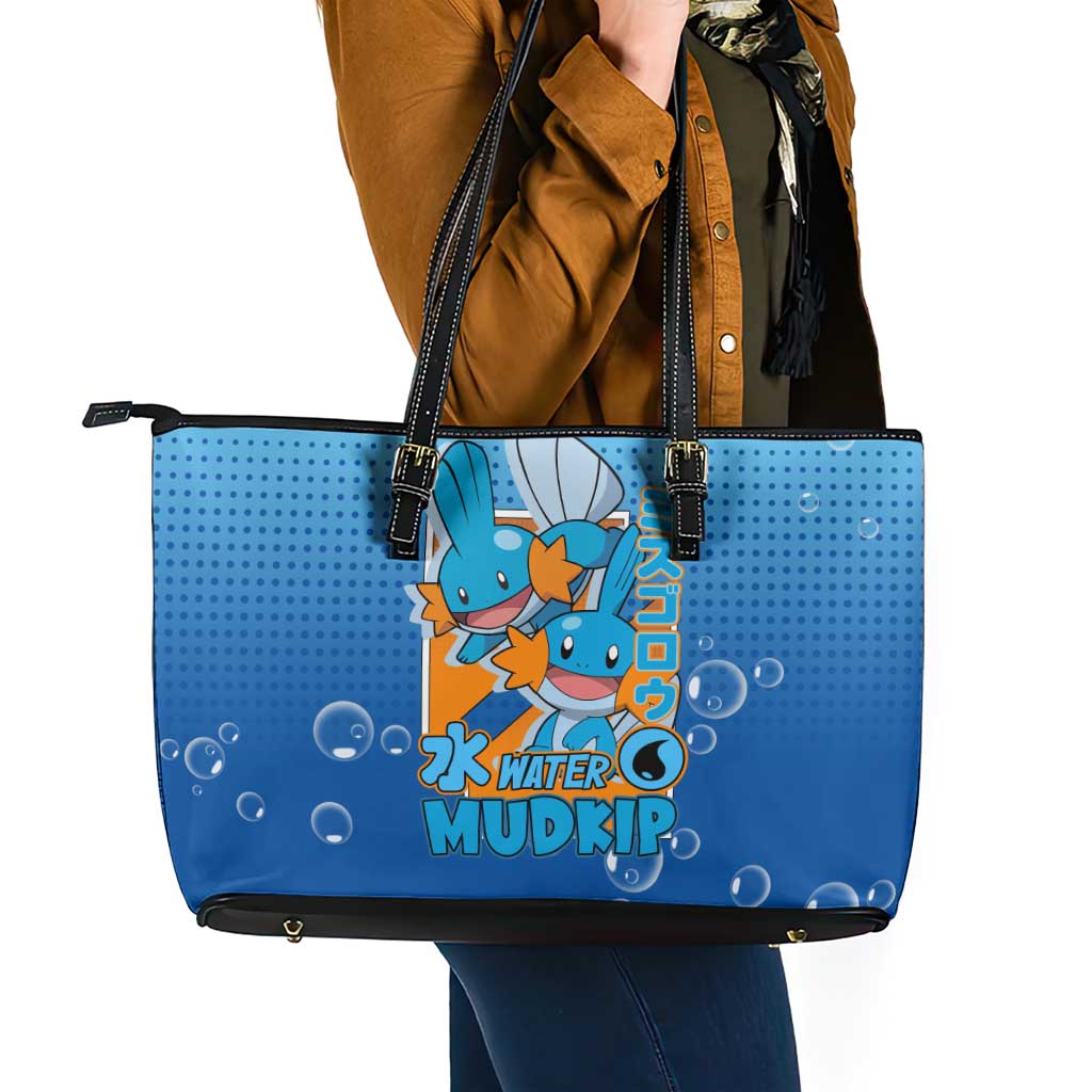 Mudkip from Poké Leather Tote Bag with Water Type Ability and Playful Pose Design - The Mazicc