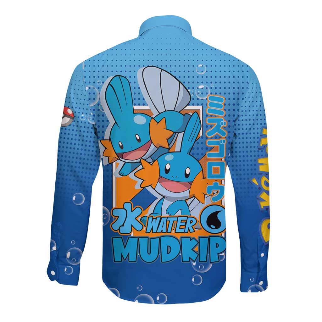 Mudkip from Poké Long Sleeve Button Shirt with Water Type Ability and Playful Pose Design - The Mazicc