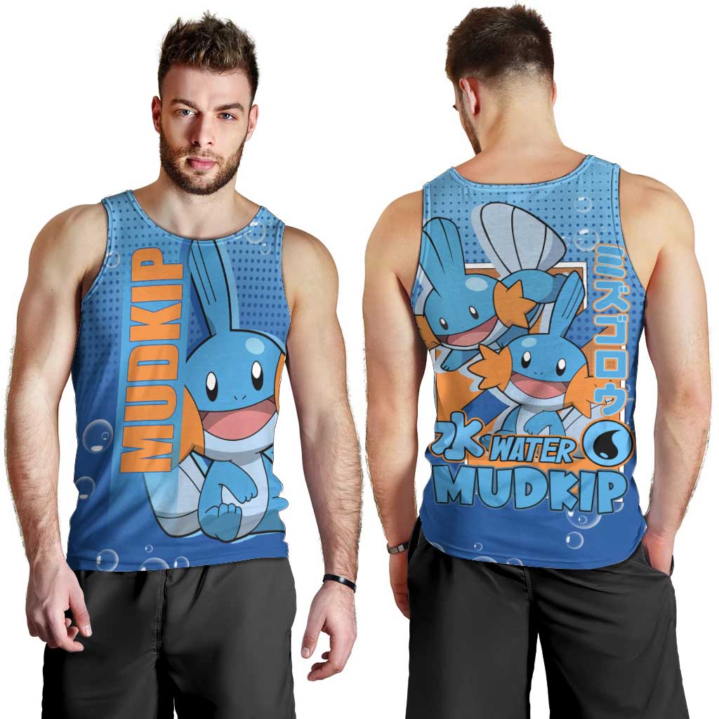 Mudkip from Poké Men Tank Top with Water Type Ability and Playful Pose Design - The Mazicc