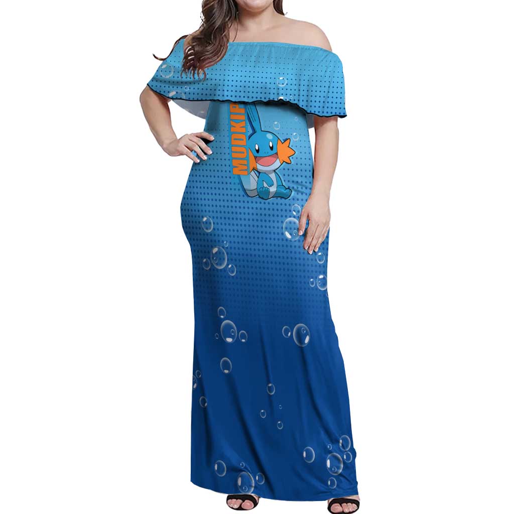 Mudkip from Poké Off Shoulder Maxi Dress with Water Type Ability and Playful Pose Design - The Mazicc