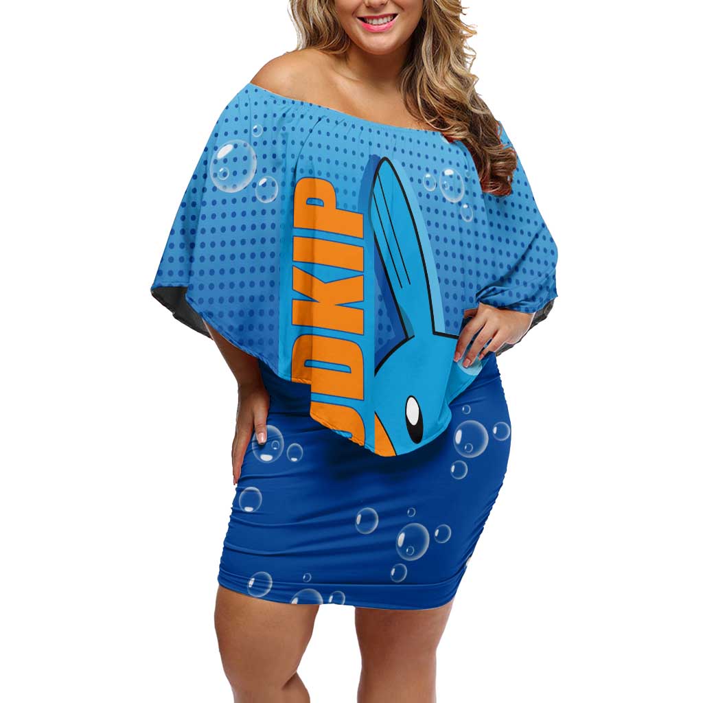 Mudkip from Poké Off Shoulder Short Dress with Water Type Ability and Playful Pose Design - The Mazicc