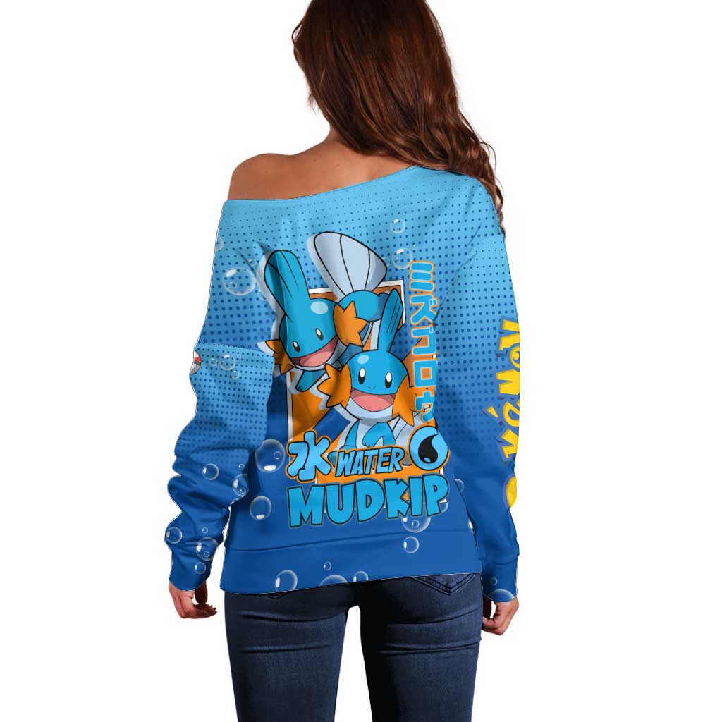 Mudkip from Poké Off Shoulder Sweater with Water Type Ability and Playful Pose Design - The Mazicc