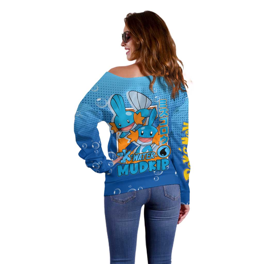 Mudkip from Poké Off Shoulder Sweater with Water Type Ability and Playful Pose Design - The Mazicc