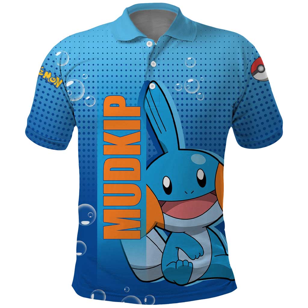 Mudkip from Poké Polo Shirt with Water Type Ability and Playful Pose Design - The Mazicc