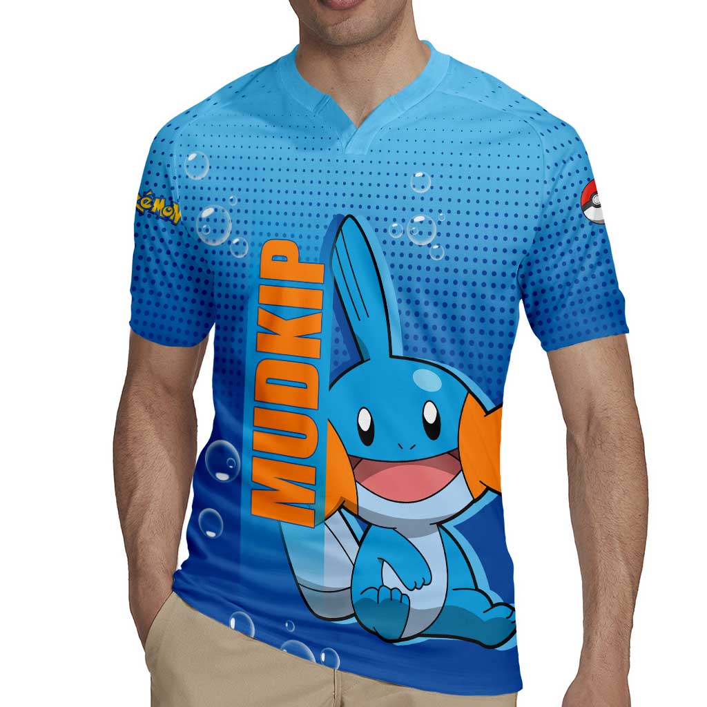Mudkip from Poké Rugby Jersey with Water Type Ability and Playful Pose Design - The Mazicc