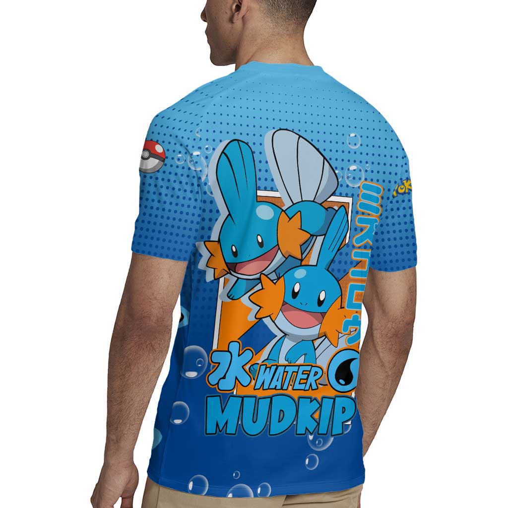 Mudkip from Poké Rugby Jersey with Water Type Ability and Playful Pose Design - The Mazicc