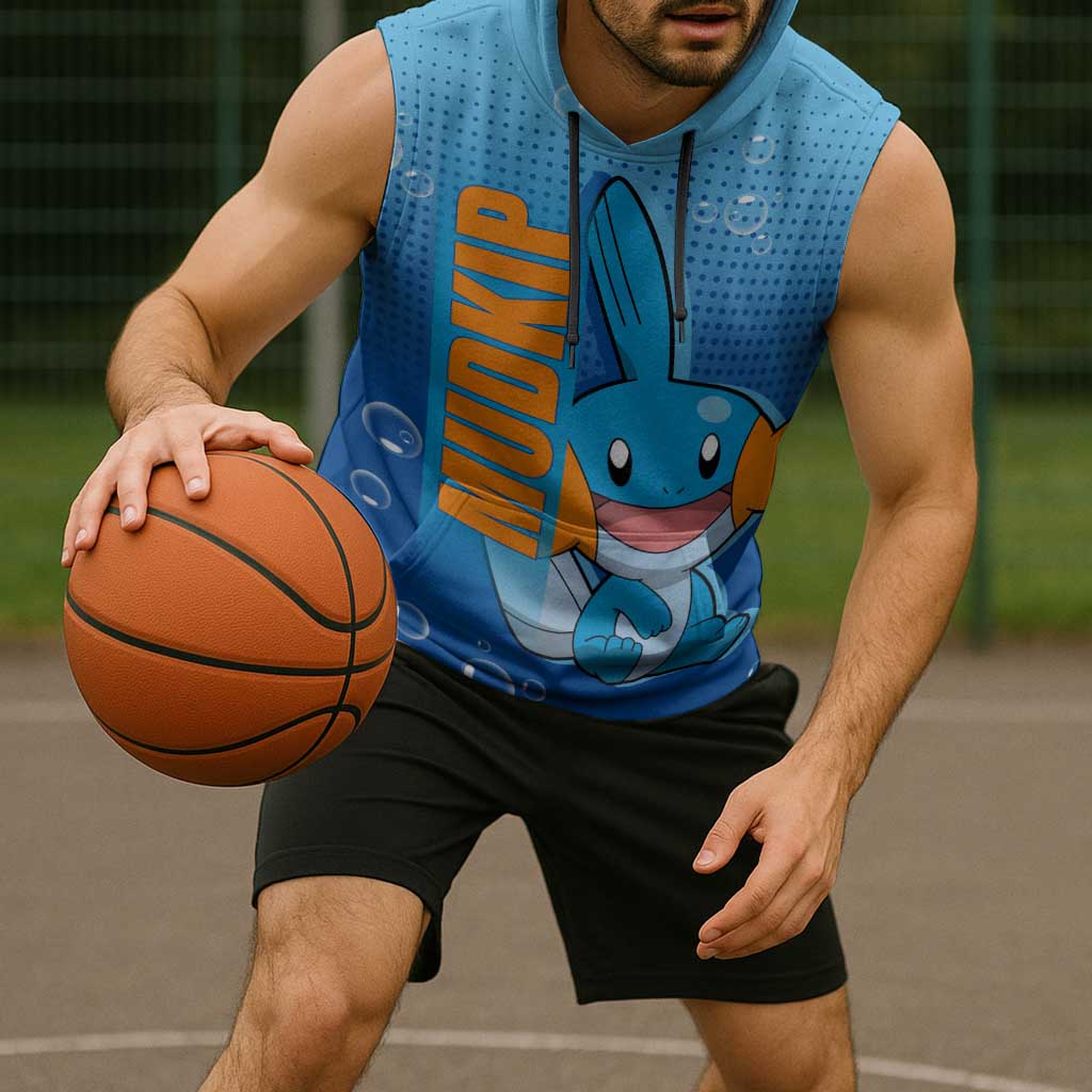 Mudkip from Poké Sleeveless Hoodie with Water Type Ability and Playful Pose Design - The Mazicc