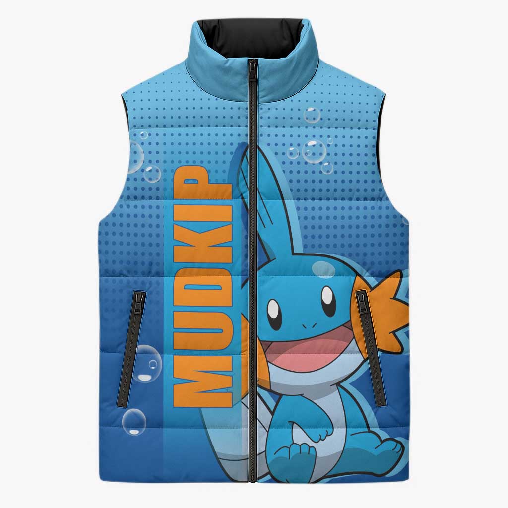 Mudkip from Poké Sleeveless Puffer Jacket with Water Type Ability and Playful Pose Design - The Mazicc