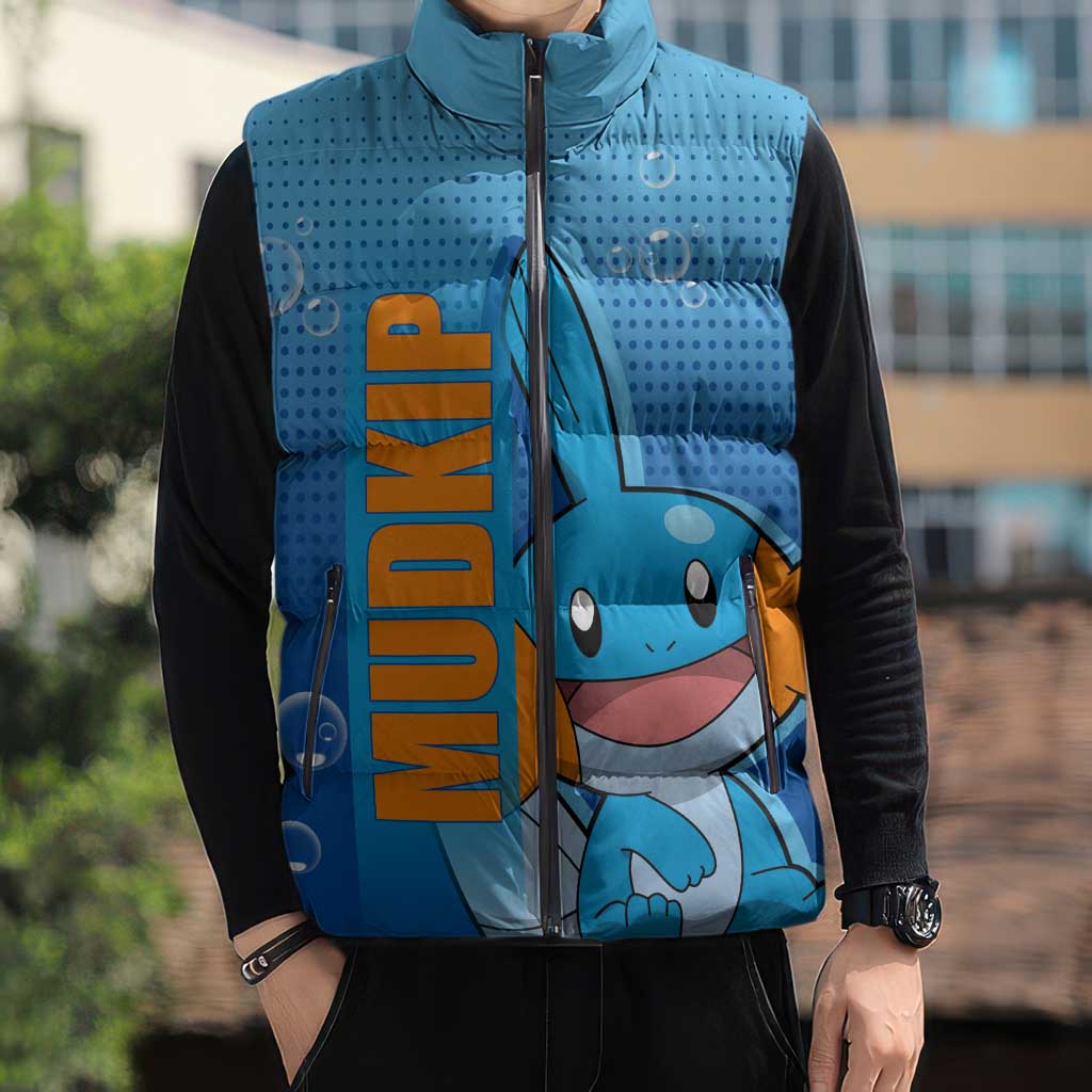 Mudkip from Poké Sleeveless Puffer Jacket with Water Type Ability and Playful Pose Design - The Mazicc