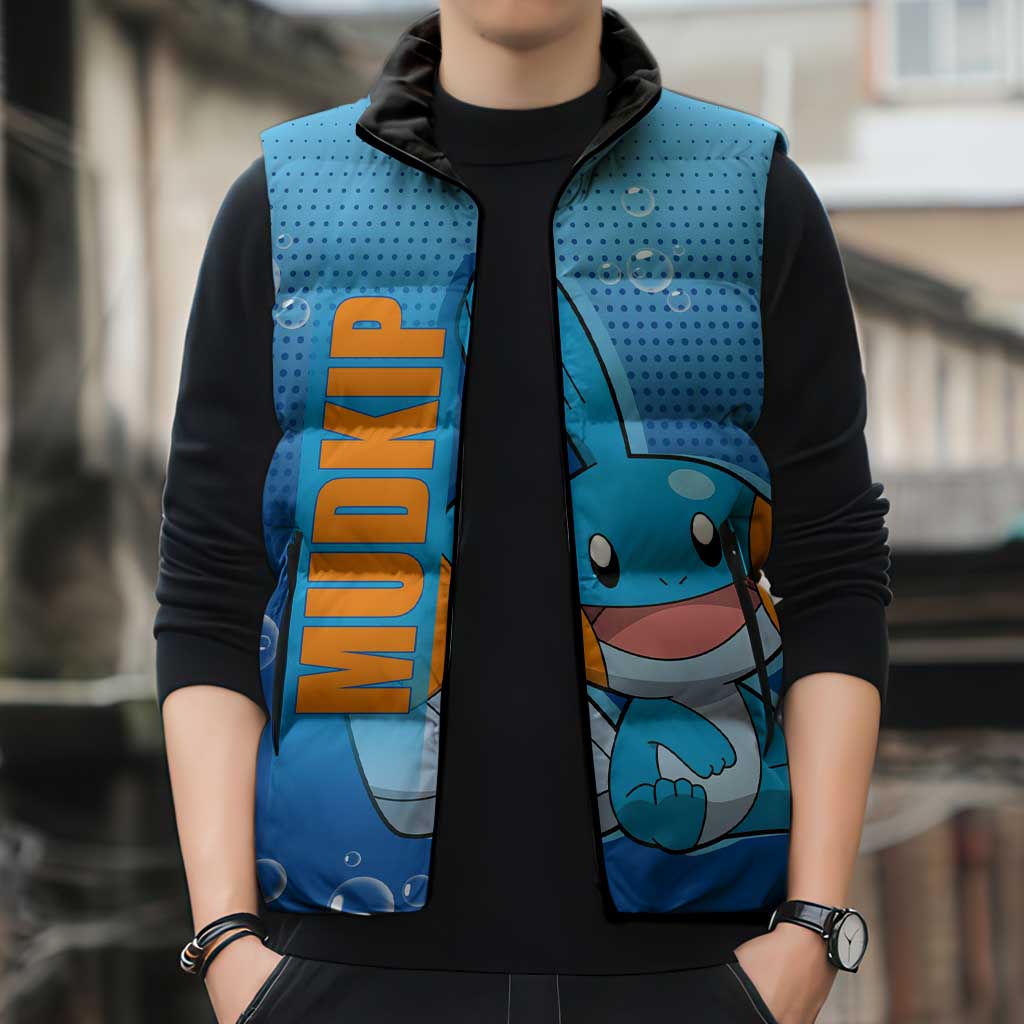 Mudkip from Poké Sleeveless Puffer Jacket with Water Type Ability and Playful Pose Design - The Mazicc