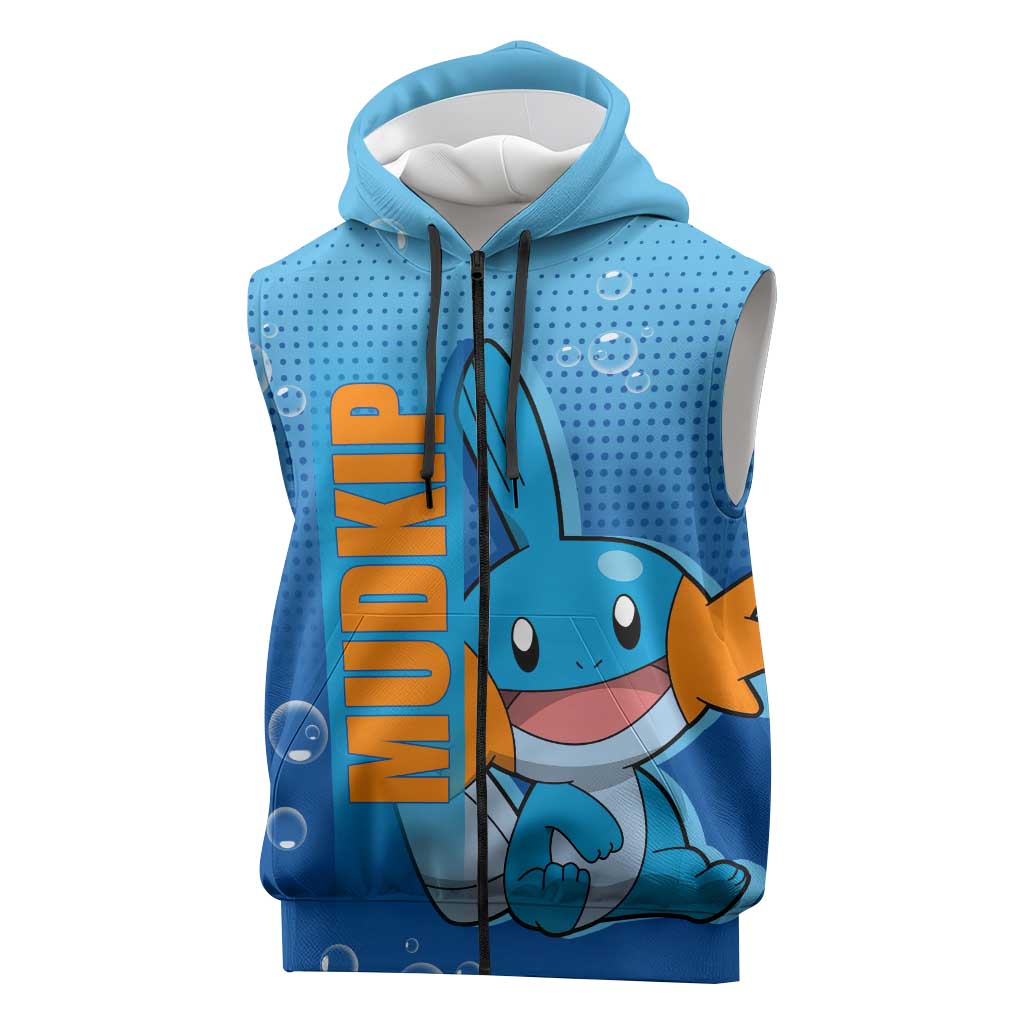 Mudkip from Poké Sleeveless Zip Hoodie with Water Type Ability and Playful Pose Design - The Mazicc