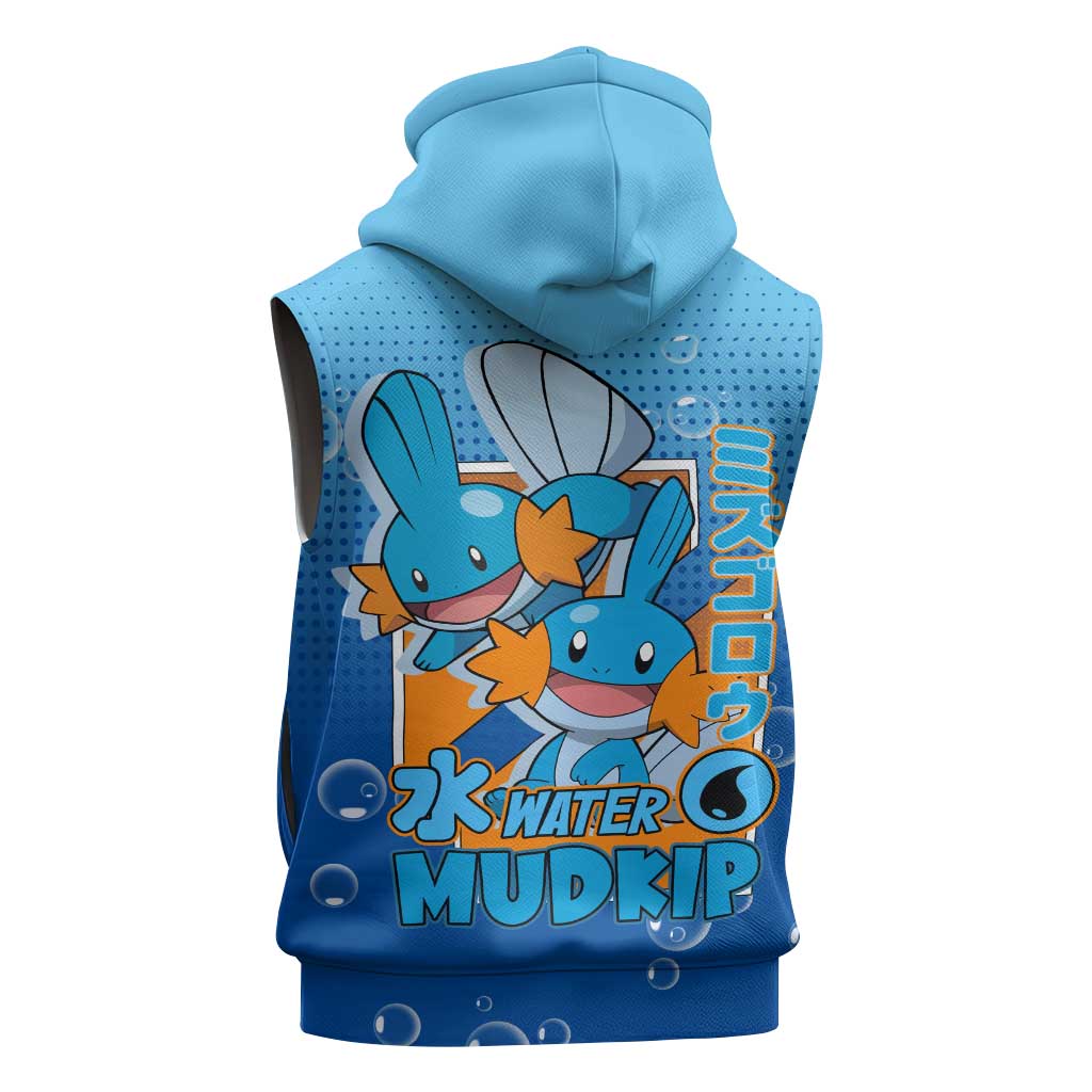 Mudkip from Poké Sleeveless Zip Hoodie with Water Type Ability and Playful Pose Design - The Mazicc