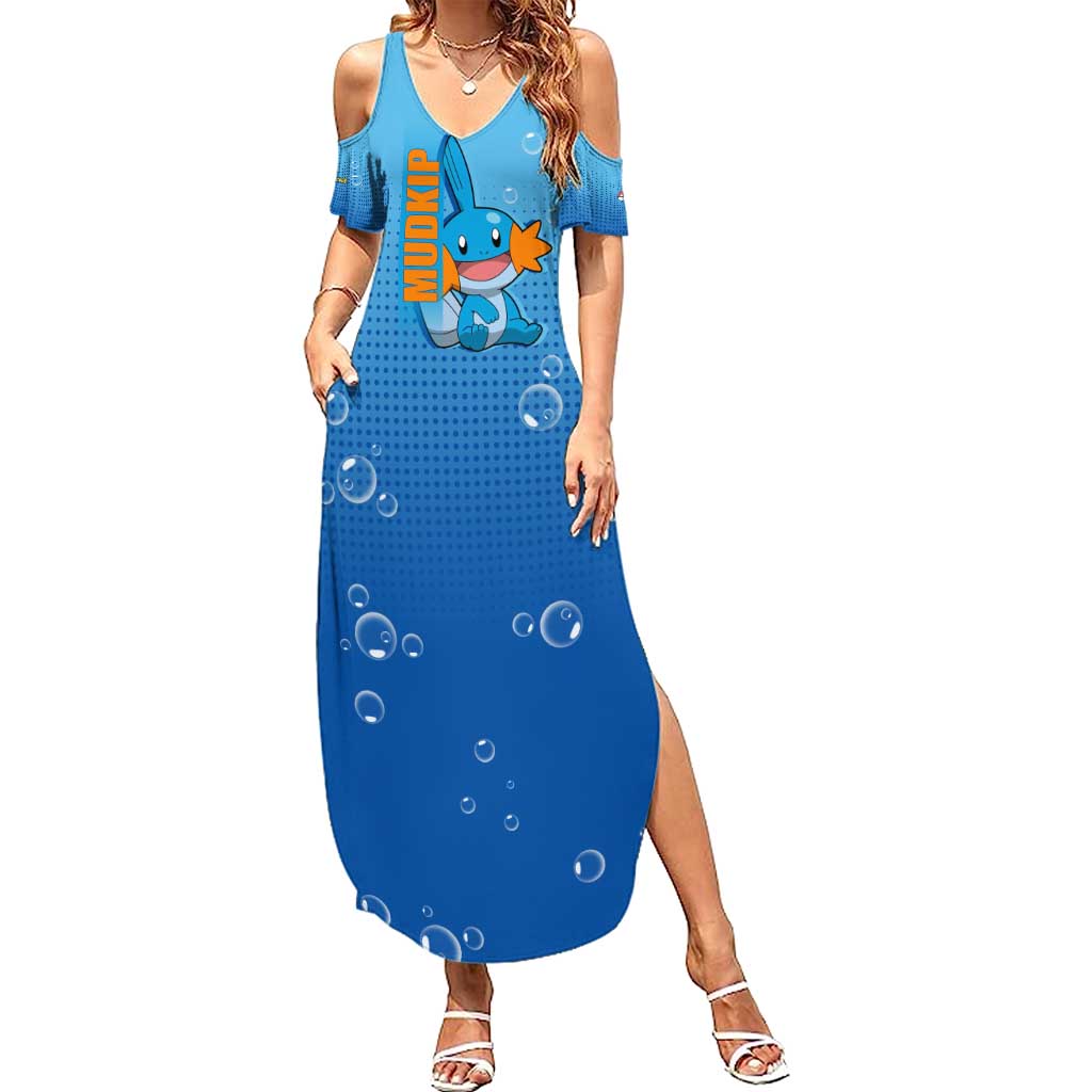 Mudkip from Poké Summer Maxi Dress with Water Type Ability and Playful Pose Design - The Mazicc