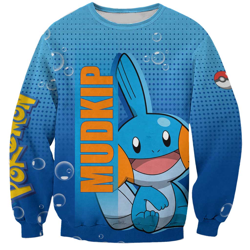 Mudkip from Poké Sweatshirt with Water Type Ability and Playful Pose Design - The Mazicc
