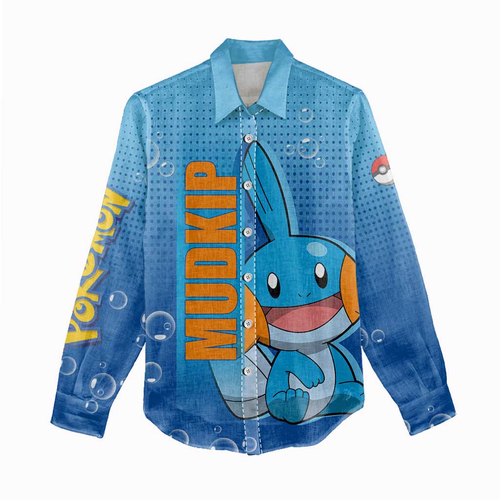 Mudkip from Poké Women Casual Shirt with Water Type Ability and Playful Pose Design - The Mazicc