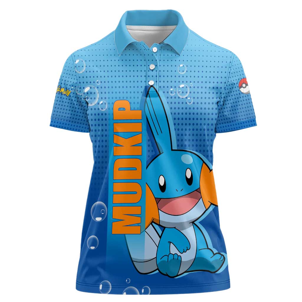 Mudkip from Poké Women Polo Shirt with Water Type Ability and Playful Pose Design - The Mazicc