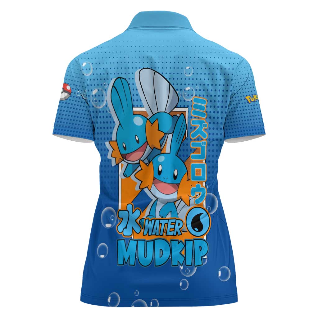 Mudkip from Poké Women Polo Shirt with Water Type Ability and Playful Pose Design - The Mazicc