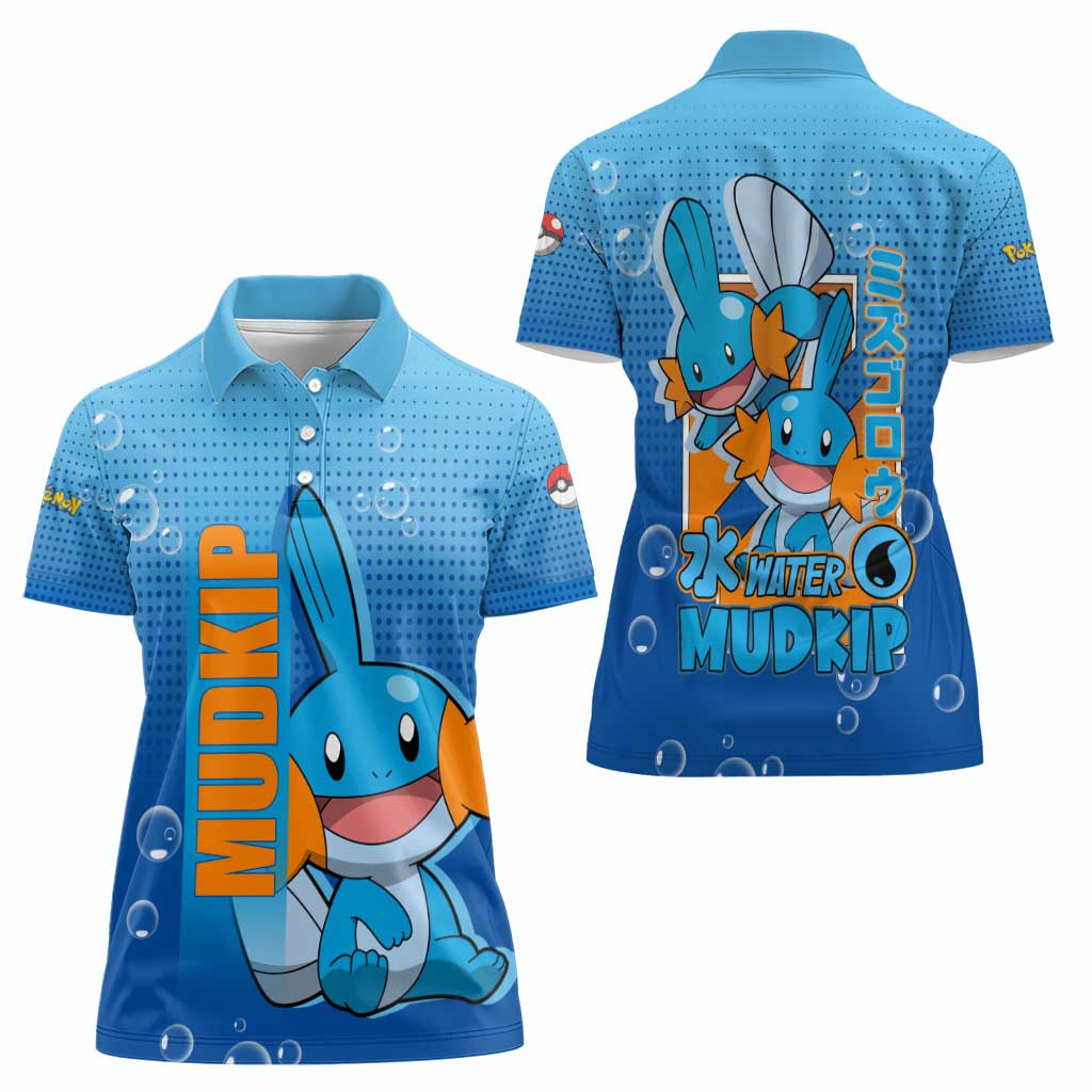 Mudkip from Poké Women Polo Shirt with Water Type Ability and Playful Pose Design - The Mazicc