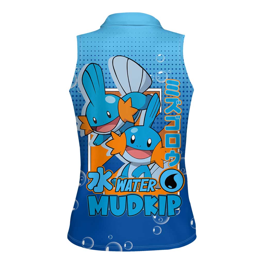 Mudkip from Poké Women Sleeveless Polo Shirt with Water Type Ability and Playful Pose Design - The Mazicc