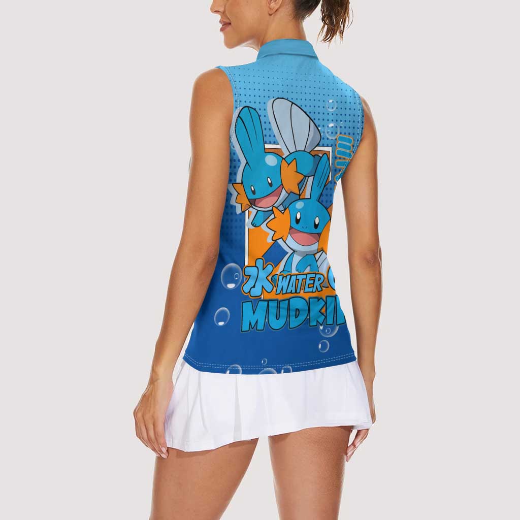 Mudkip from Poké Women Sleeveless Polo Shirt with Water Type Ability and Playful Pose Design - The Mazicc