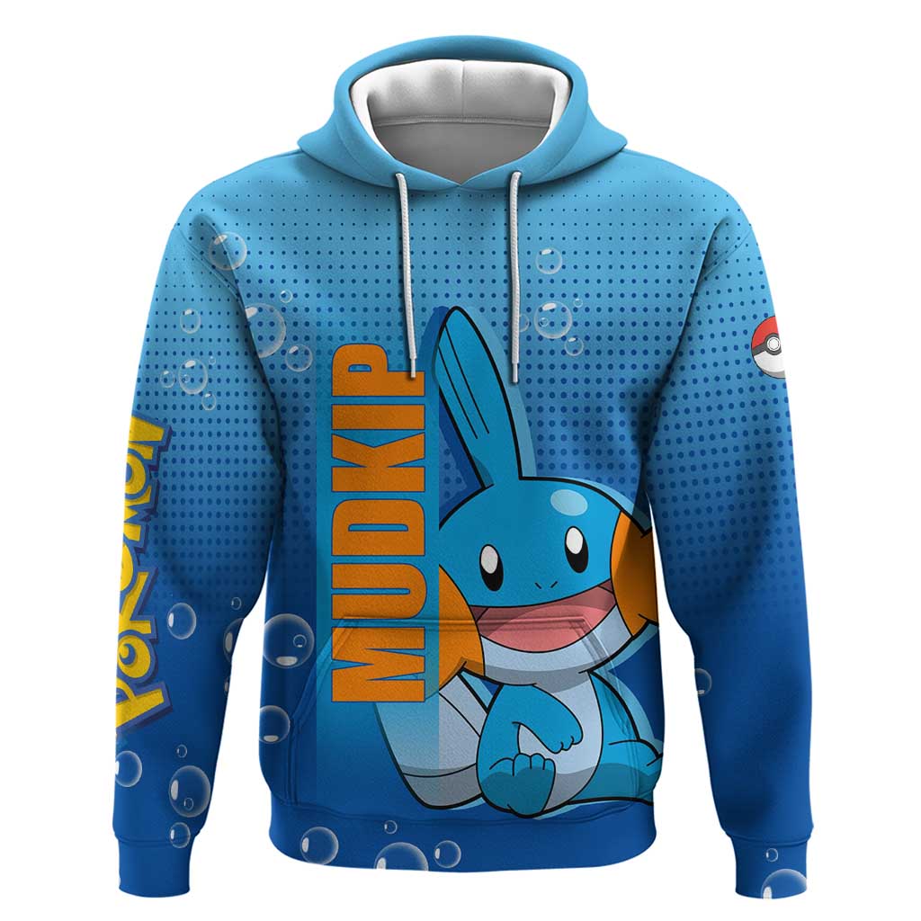 Mudkip from Poké Zip Hoodie with Water Type Ability and Playful Pose Design - The Mazicc
