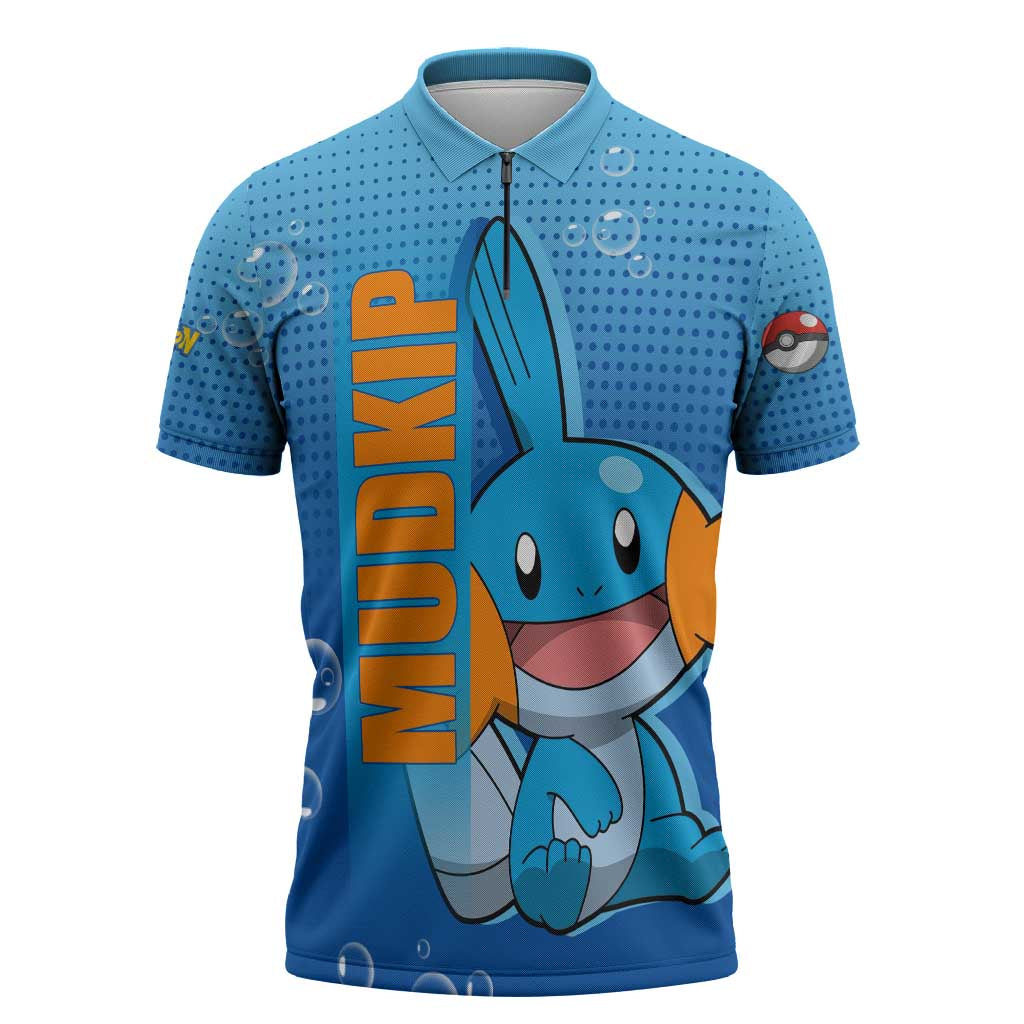 Mudkip from Poké Zipper Polo Shirt with Water Type Ability and Playful Pose Design - The Mazicc