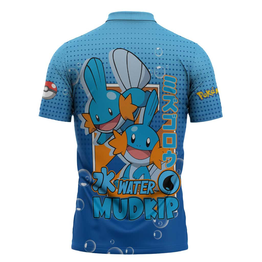 Mudkip from Poké Zipper Polo Shirt with Water Type Ability and Playful Pose Design - The Mazicc