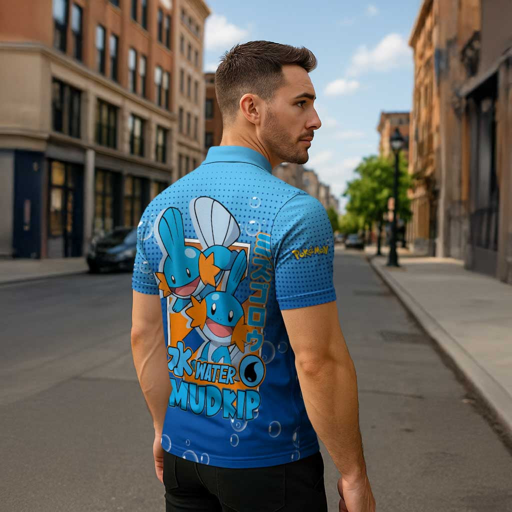 Mudkip from Poké Zipper Polo Shirt with Water Type Ability and Playful Pose Design - The Mazicc