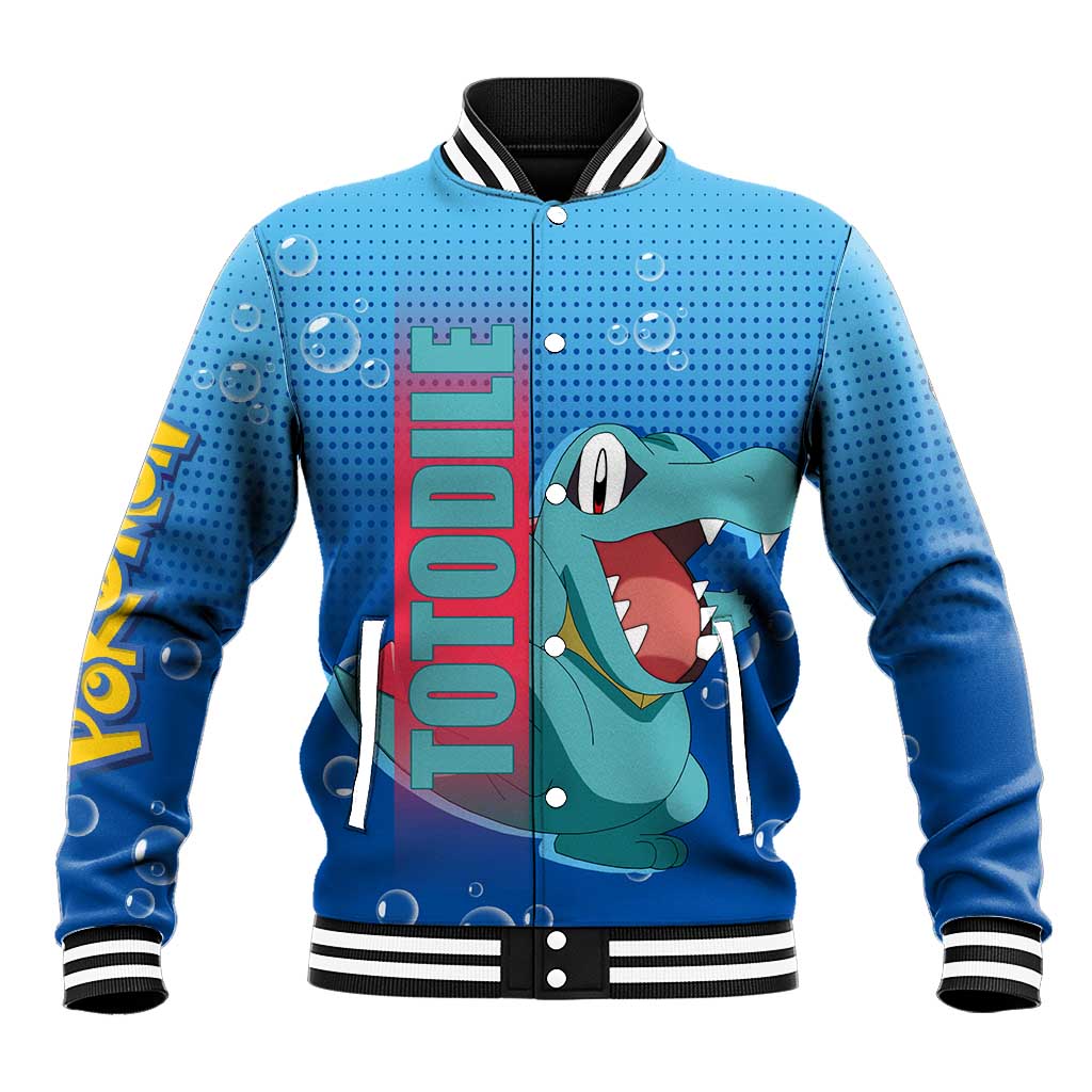 Totodile from Poké Baseball Jacket with Water Type Power and Playful Pose Design - The Mazicc