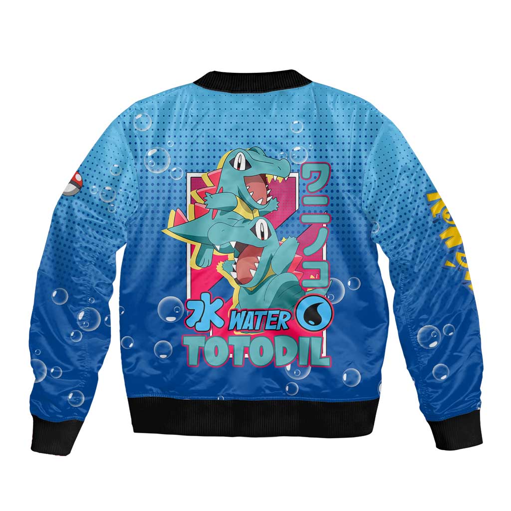 Totodile from Poké Bomber Jacket with Water Type Power and Playful Pose Design - The Mazicc