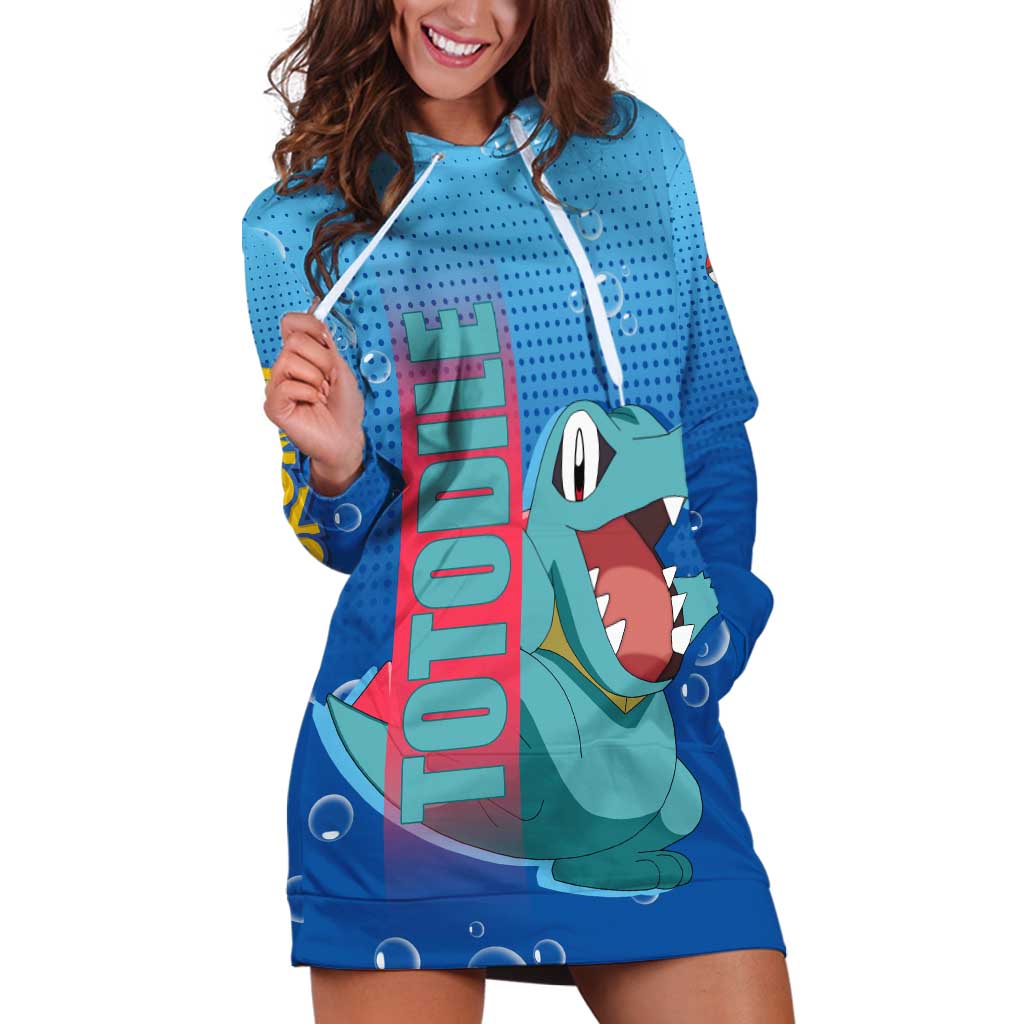 Totodile from Poké Hoodie Dress with Water Type Power and Playful Pose Design - The Mazicc